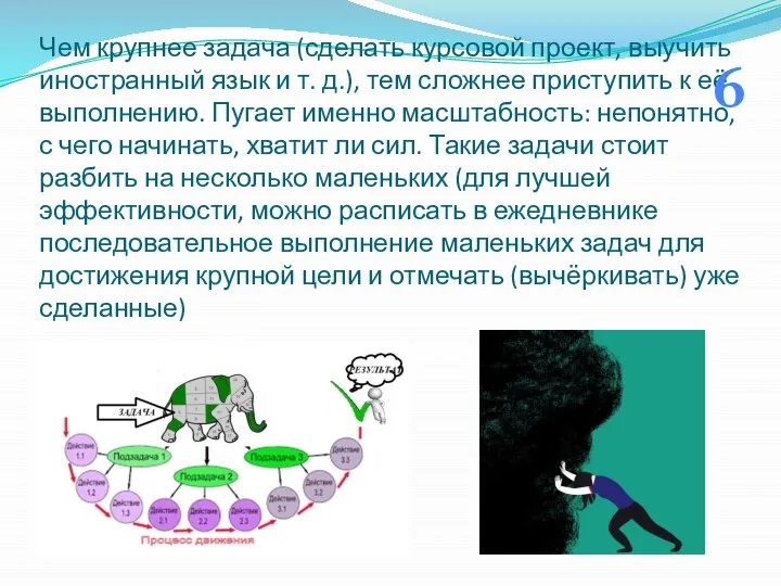 Чем крупнее задача (сделать курсовой проект, выучить иностранный язык и т.