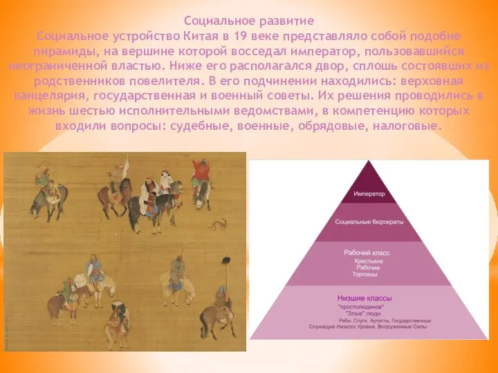 Социальное развитие Социальное устройство Китая в 19 веке представляло собой подобие