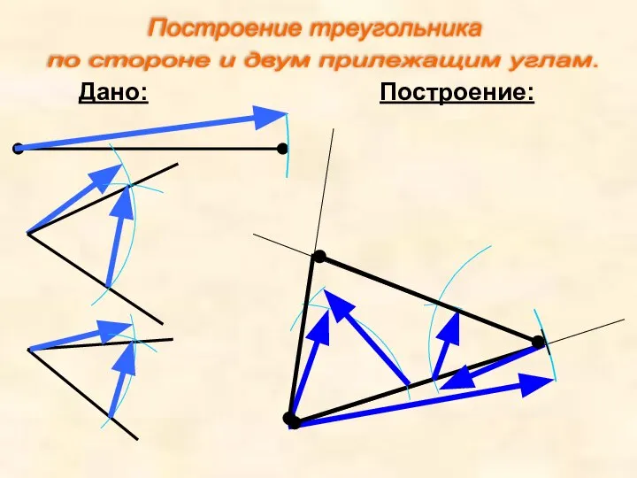 Дано: Построение: Построение треугольника по стороне и двум прилежащим углам.