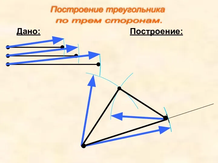 Дано: Построение: Построение треугольника по трем сторонам.