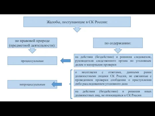 Жалобы, поступающие в СК России: по правовой природе (предметной деятельности): процессуальные