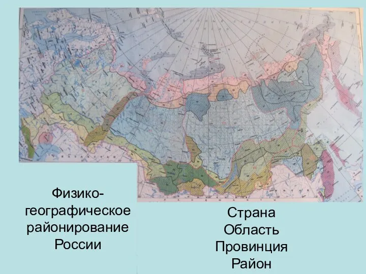 Физико- географическое районирование России Страна Область Провинция Район