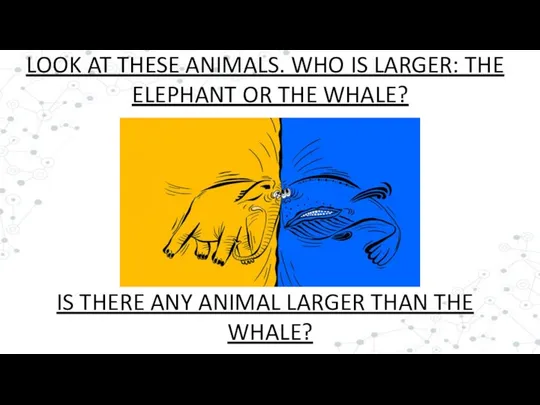 LOOK AT THESE ANIMALS. WHO IS LARGER: THE ELEPHANT OR THE