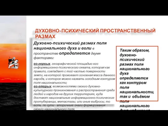 Духовно-психический размах поля национального духа и воли в пространстве определяется двумя