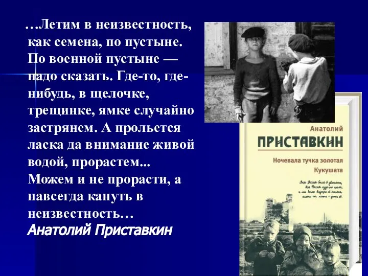 …Летим в неизвестность, как семена, по пустыне. По военной пустыне —