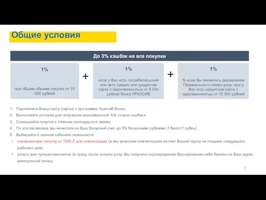 Общие условия До 3% кэшбэк на все покупки 1% при общем