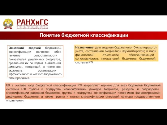 Понятие бюджетной классификации БК в составе кода бюджетной классификации РФ закрепляет