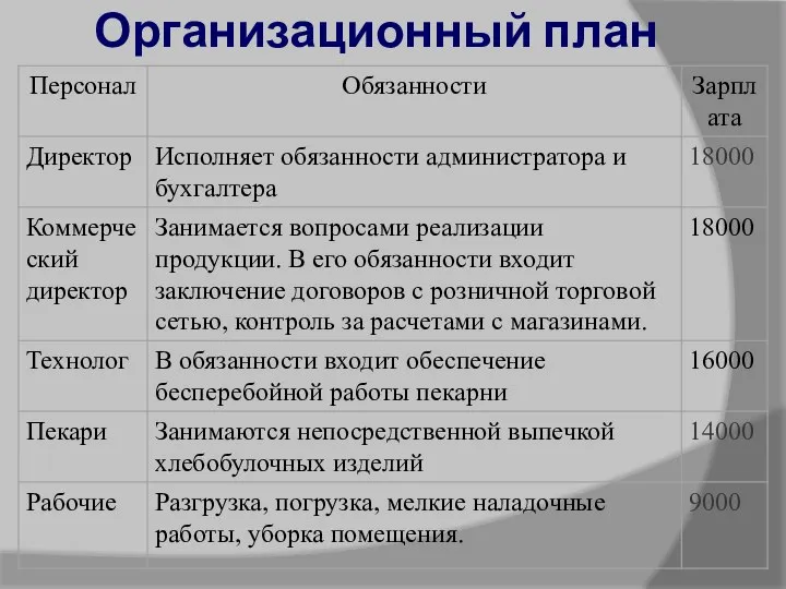 Организационный план