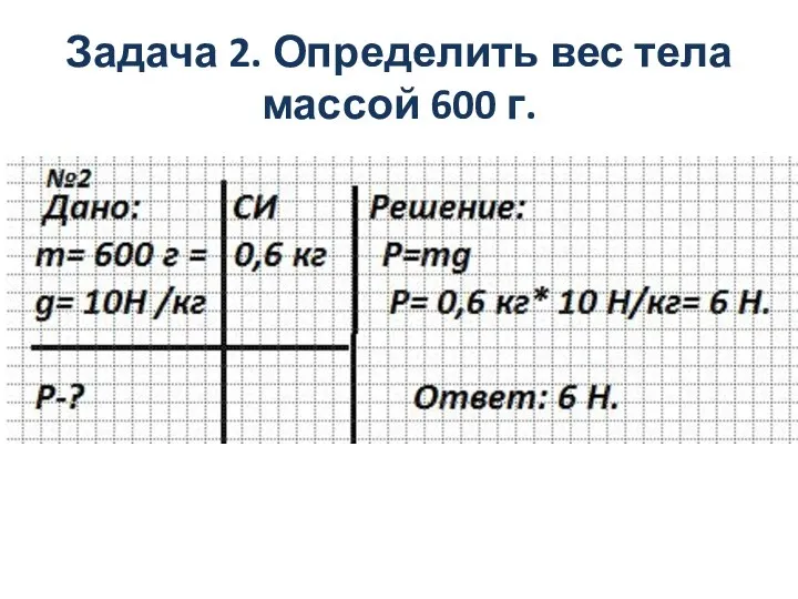 Задача 2. Определить вес тела массой 600 г.