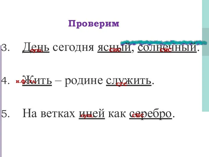 Проверим День сегодня ясный, солнечный. Жить – родине служить. На ветках