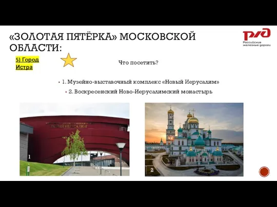 «ЗОЛОТАЯ ПЯТЁРКА» МОСКОВСКОЙ ОБЛАСТИ: 5) Город Истра Что посетить? 1. Музейно-выставочный