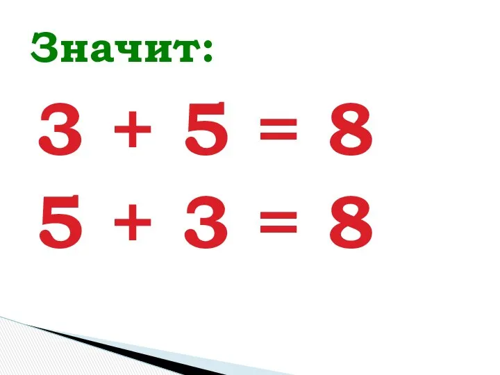 3 + 5 = 8 5 + 3 = 8 Значит: