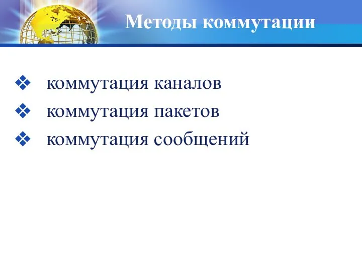 Методы коммутации коммутация каналов коммутация пакетов коммутация сообщений