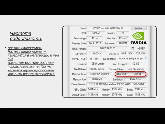 Частота видеопамяти. Частота видеопамяти Частота видеопамяти — измеряется в мегагерцах, и