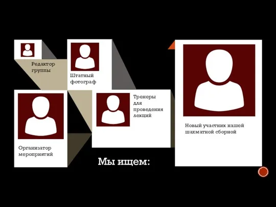 Мы ищем: Редактор группы Штатный фотограф Тренеры для проведения лекций Организатор