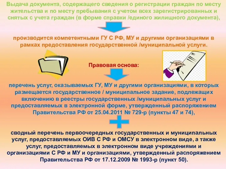 Выдача документа, содержащего сведения о регистрации граждан по месту жительства и