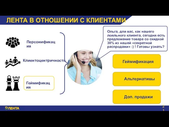 Персонификация Клиентоцентричность Геймификация Ольга, для вас, как нашего лояльного клиента, сегодня