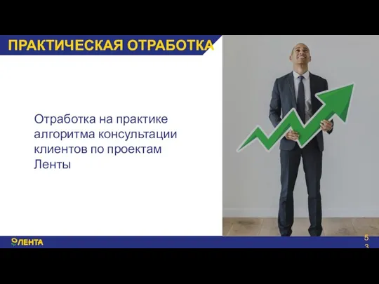 ПРАКТИЧЕСКАЯ ОТРАБОТКА Отработка на практике алгоритма консультации клиентов по проектам Ленты