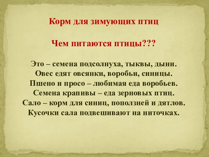 Корм для зимующих птиц Чем питаются птицы??? Это – семена подсолнуха,