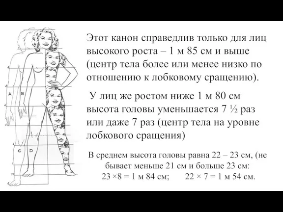 Этот канон справедлив только для лиц высокого роста – 1 м