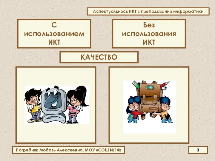 КАЧЕСТВО С использованием ИКТ Без использования ИКТ