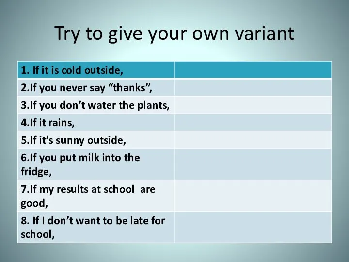 Try to give your own variant