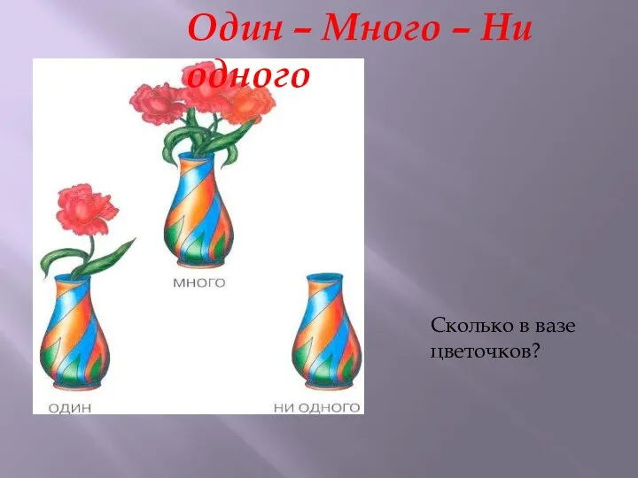 Один – Много – Ни одного Сколько в вазе цветочков?