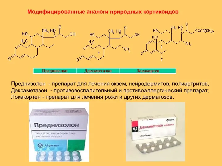 Модифицированные аналоги природных кортикоидов Преднизолон - препарат для лечения экзем, нейродермитов,