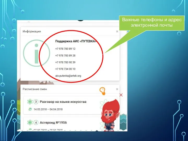 Важные телефоны и адрес электронной почты