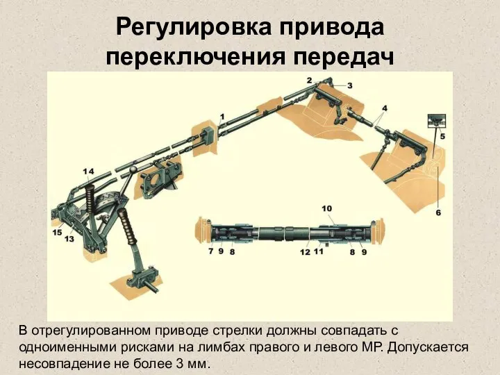 Регулировка привода переключения передач В отрегулированном приводе стрелки должны совпадать с