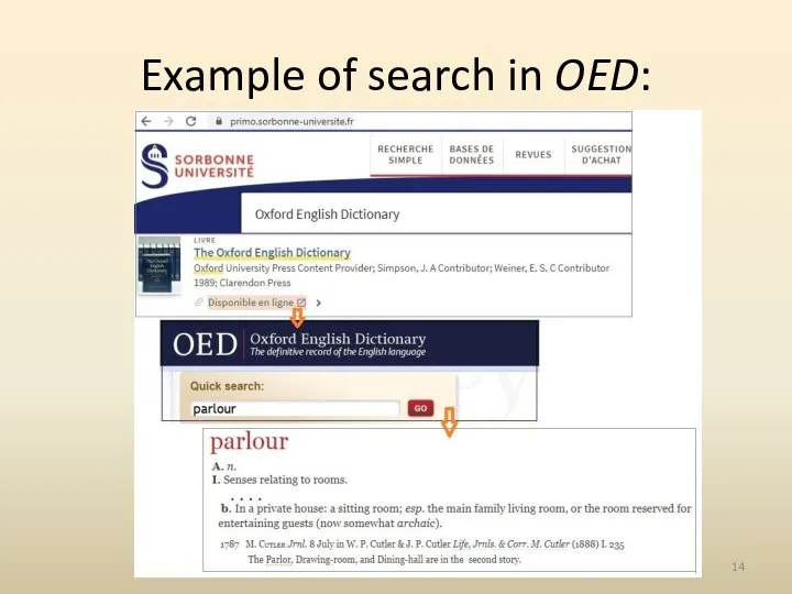 Example of search in OED: