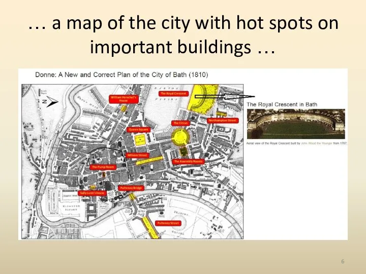 … a map of the city with hot spots on important buildings …