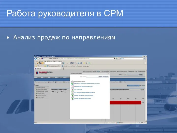 Работа руководителя в СРМ Анализ продаж по направлениям