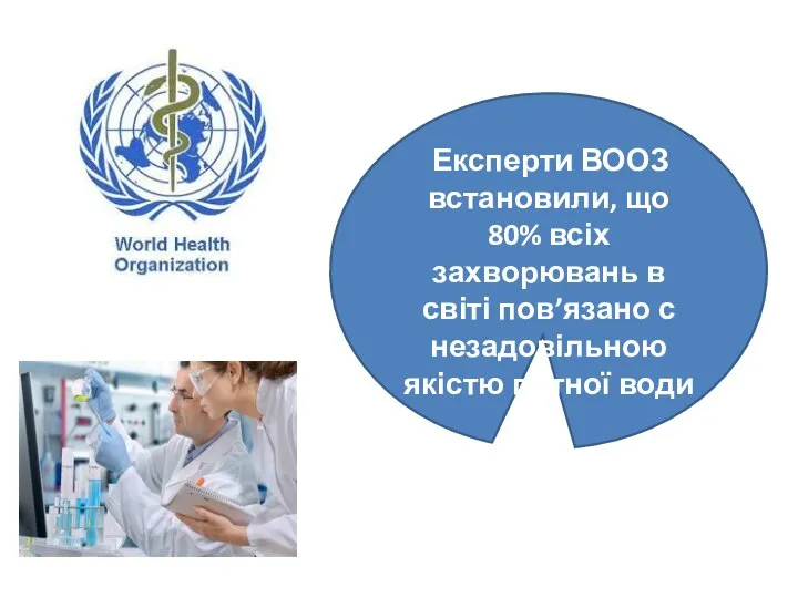 Експерти ВООЗ встановили, що 80% всіх захворювань в світі пов’язано с незадовільною якістю питної води