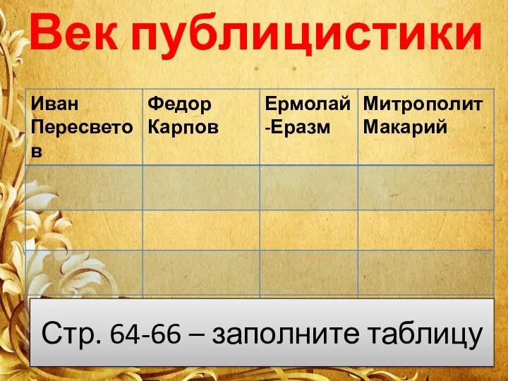 Век публицистики Стр. 64-66 – заполните таблицу