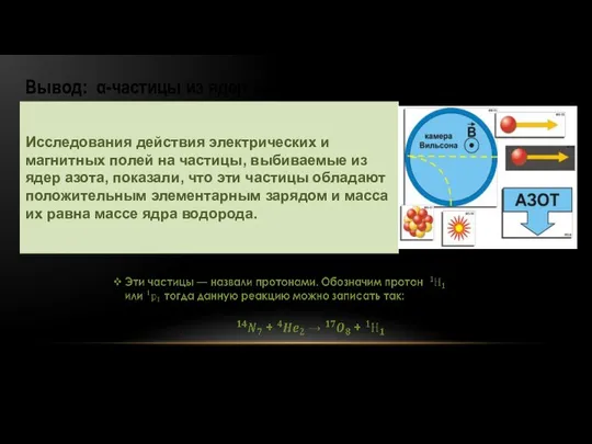 Вывод: α-частицы из ядер азота выбивали какие-то другие заряженные частицы. Исследования