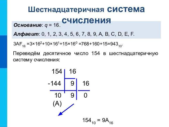 Основание: q = 16. Алфавит: 0, 1, 2, 3, 4, 5,