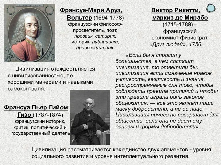 «Если бы я спросил у большинства, в чем состоит цивилизация, то