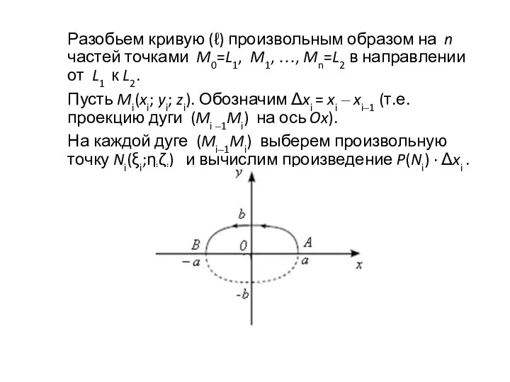 Разобьем кривую (ℓ) произвольным образом на n частей точками M0=L1, M1,