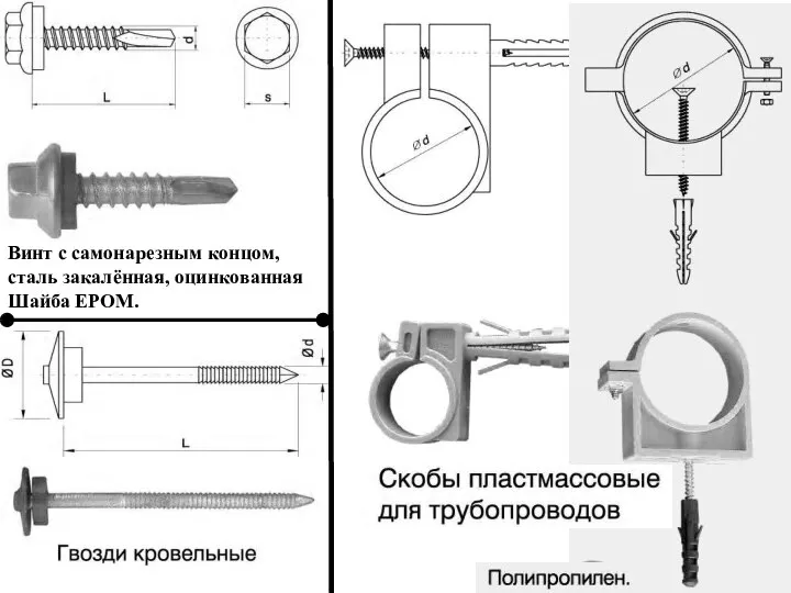 Винт с самонарезным концом, сталь закалённая, оцинкованная Шайба ЕРОМ.