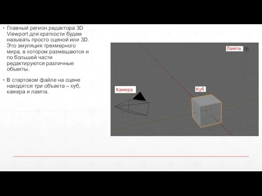 Главный регион редактора 3D Viewport для краткости будем называть просто сценой