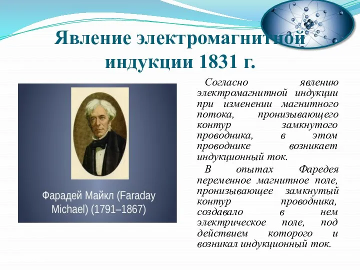 Согласно явлению электромагнитной индукции при изменении магнитного потока, пронизывающего контур замкнутого