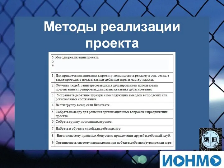 Методы реализации проекта