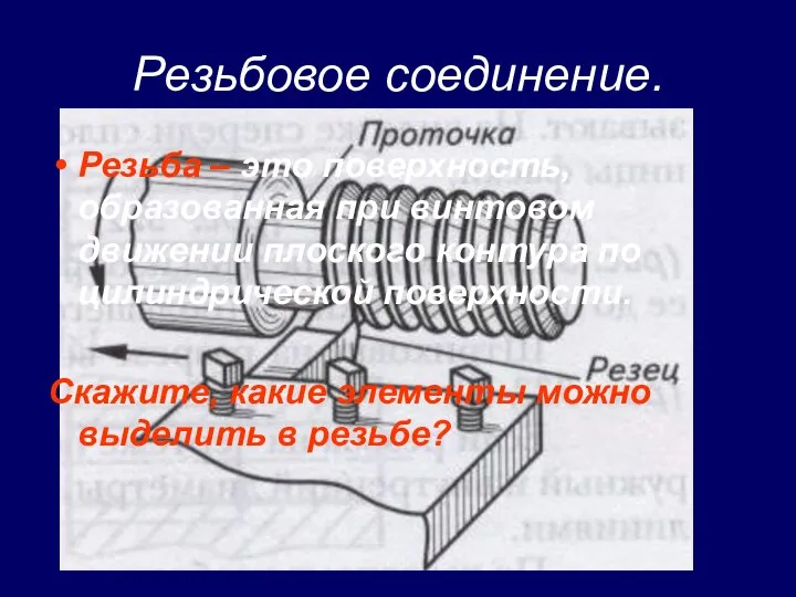 Резьбовое соединение. Резьба – это поверхность, образованная при винтовом движении плоского