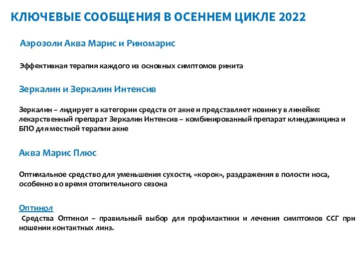 КЛЮЧЕВЫЕ СООБЩЕНИЯ В ОСЕННЕМ ЦИКЛЕ 2022 Оптинол Средства Оптинол – правильный