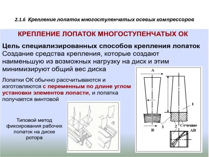 2.1.6 Крепление лопаток многоступенчатых осевых компрессоров