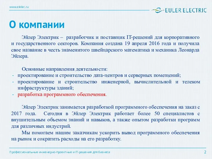 О компании Эйлер Электрик – разработчик и поставщик IT-решений для корпоративного