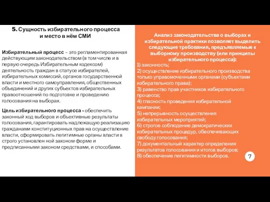 5. Сущность избирательного процесса и место в нём СМИ Избирательный процесс