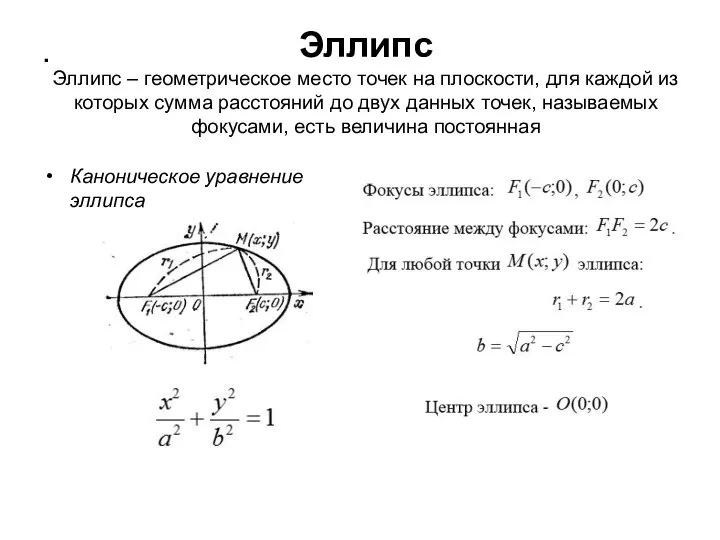 Эллипс Эллипс – геометрическое место точек на плоскости, для каждой из