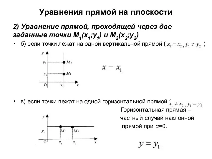 Уравнения прямой на плоскости 2) Уравнение прямой, проходящей через две заданные